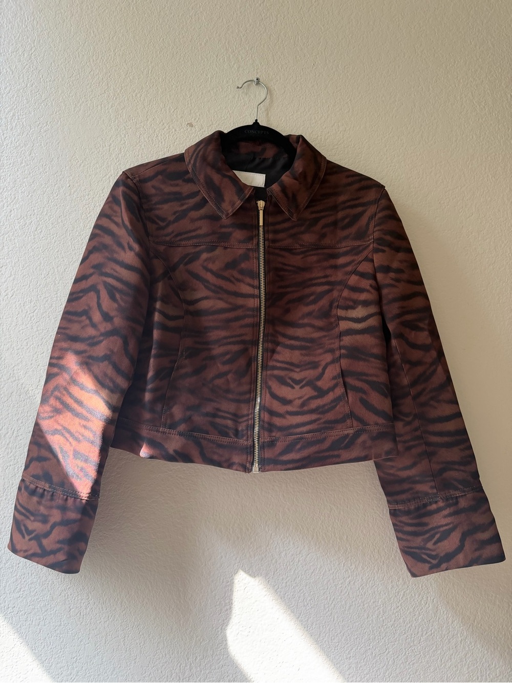 ZARA Women's Brown Tiger-Print Zip Jacket